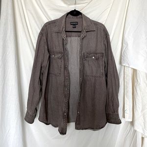 RARE Vintage Distressed Denim 100% Cotton Button Up Shacket Shirt Jacket Pockets